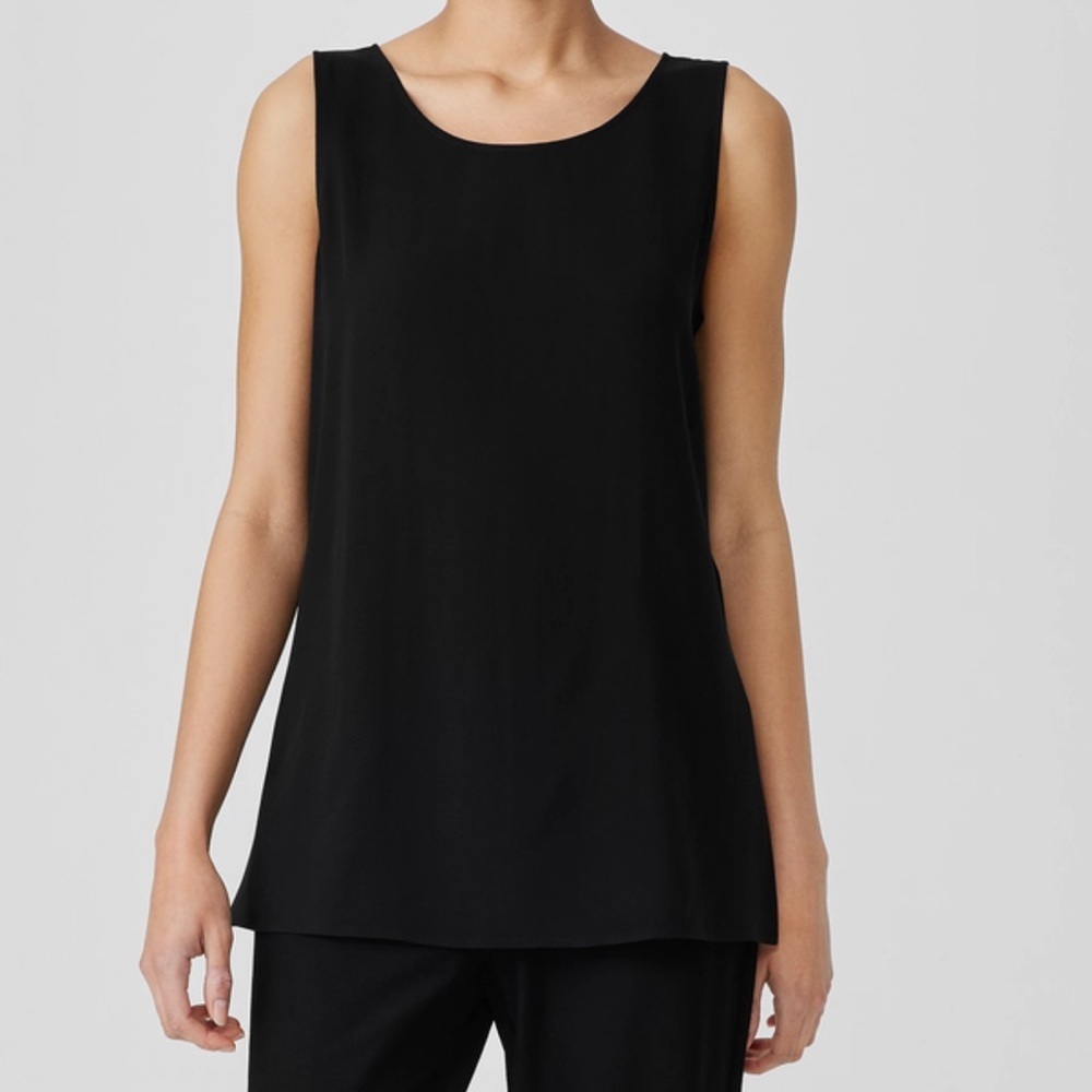 Eileen Fisher Silk Georgette Crepe Ballet Neck Long Tank size XS